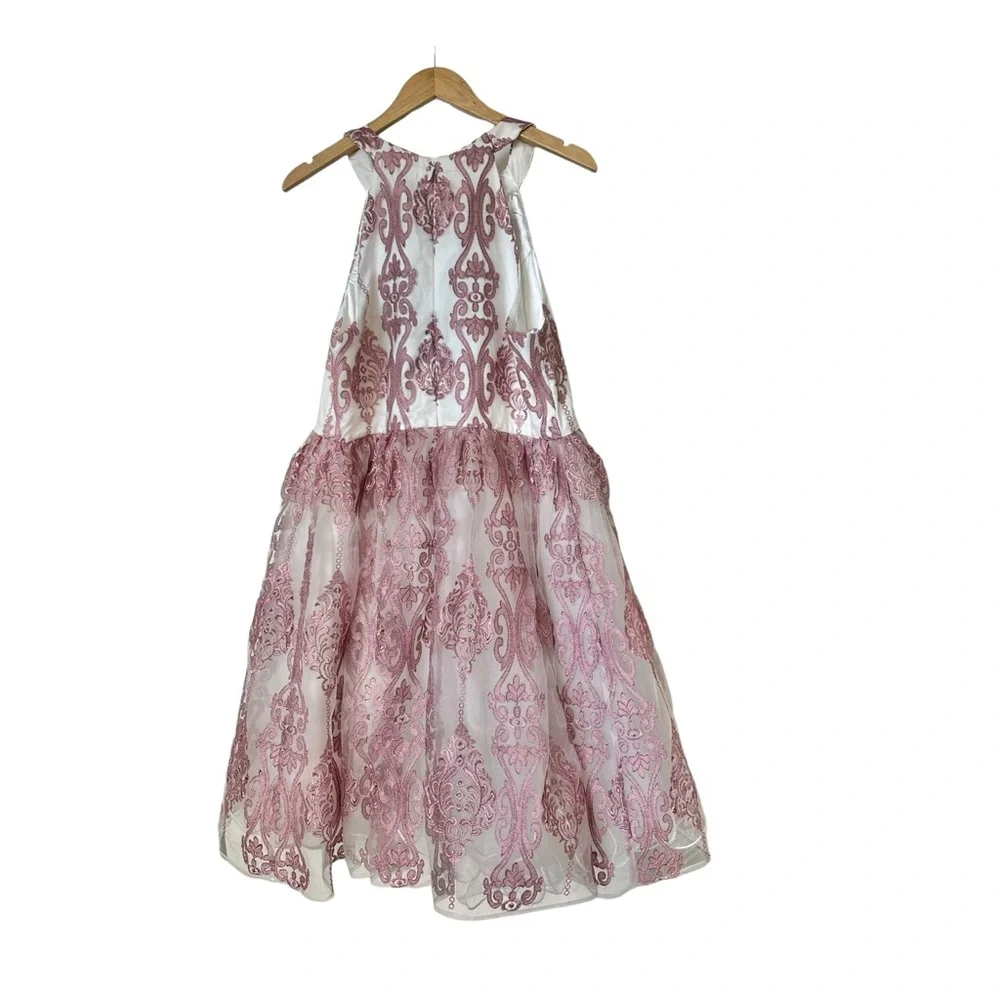 Chi Chi London NEW Pink Halter Dress Tulle Embroidered Overlay Damask Size 16 - Picture 10 of 16